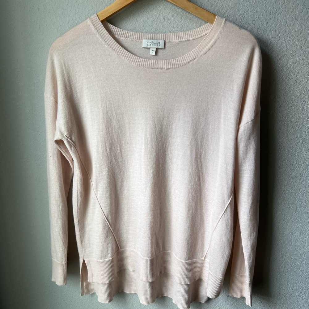 Kinross Cashmere Pink Crew Neck Sweater Lightweight Knit
